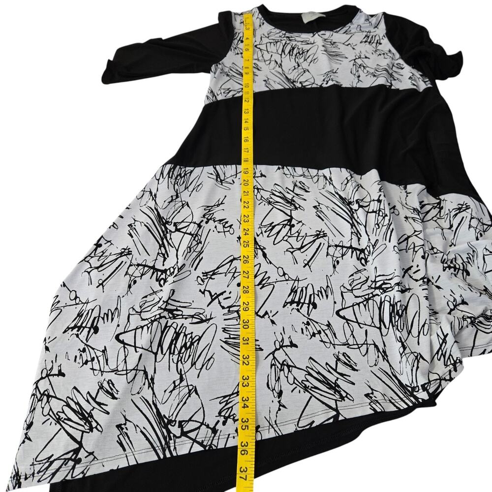 Chalet et Ceci Black White Dress Size S Abstract Asymmetrical Artsy Lagenlook - Picture 12 of 12